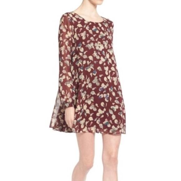 ASTR The Label Wine Red Floral Long Sleeve Lined Mini Dress Medium / Small - Picture 3 of 10